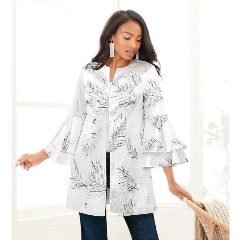 Womens Floral Sparkle Event Jacket Sping Summer Flowy 3/4 Sleeves NWT size XL